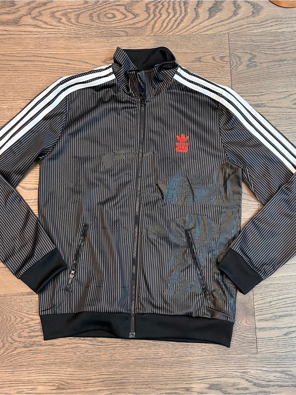 Adidas Boys’ Black Pinstripe Track Jacket with White Stripes (Star Wars)